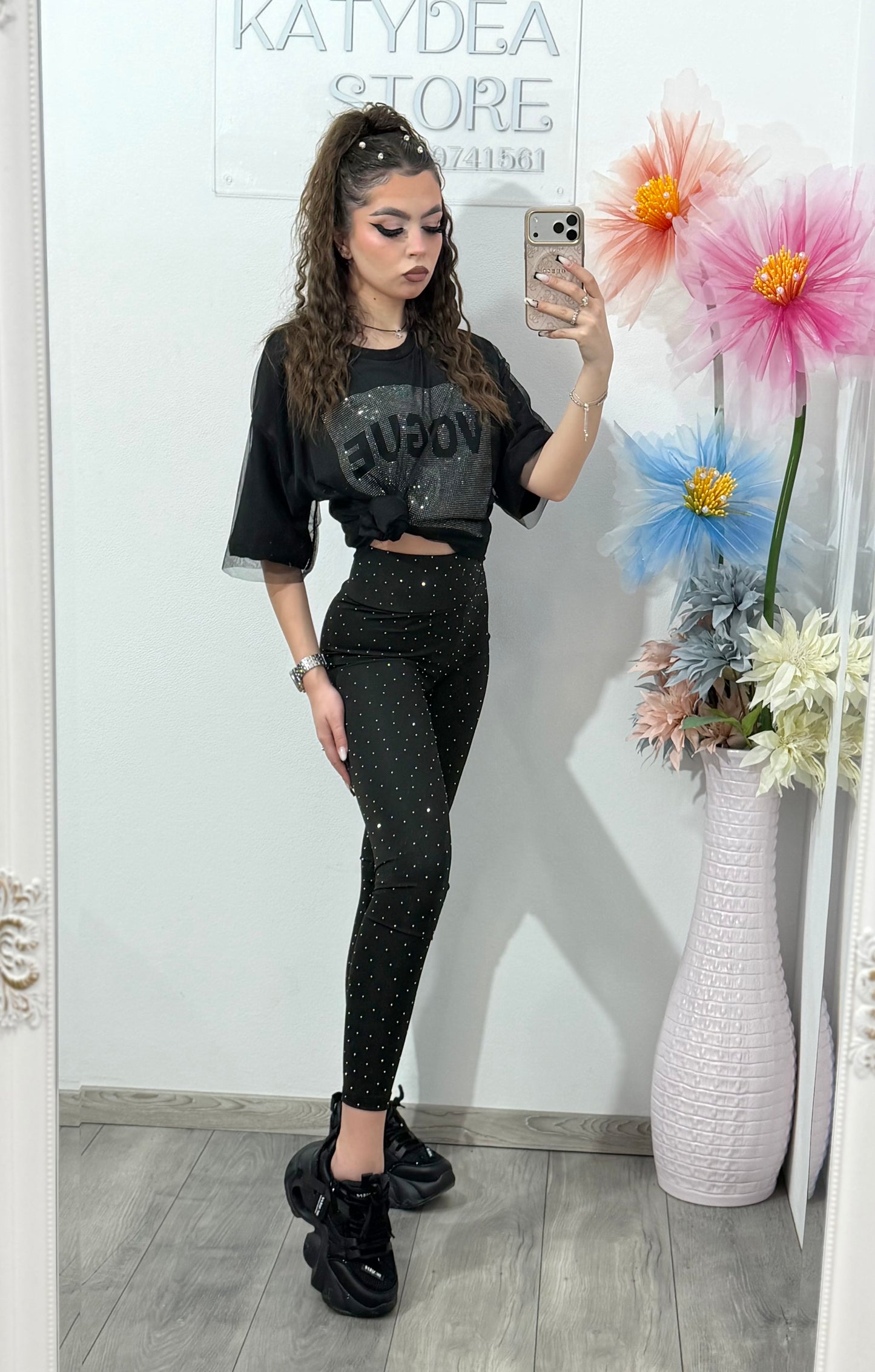 Colanti modelatori negri cu cristale ștanțate ANA