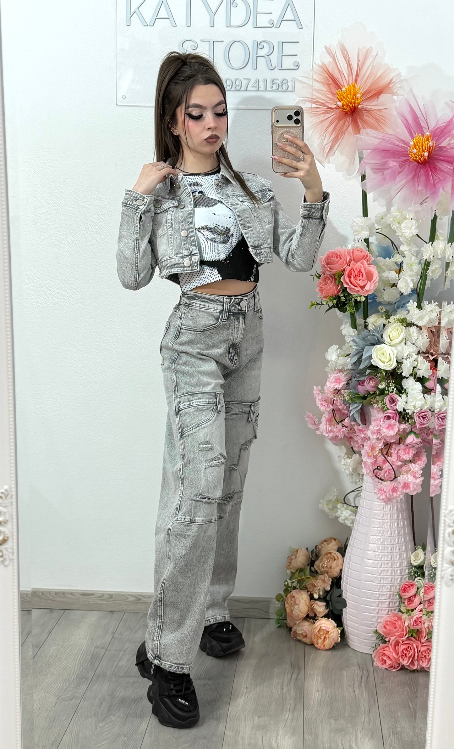 Jeans largi prespălați cu rupturi RAMONA