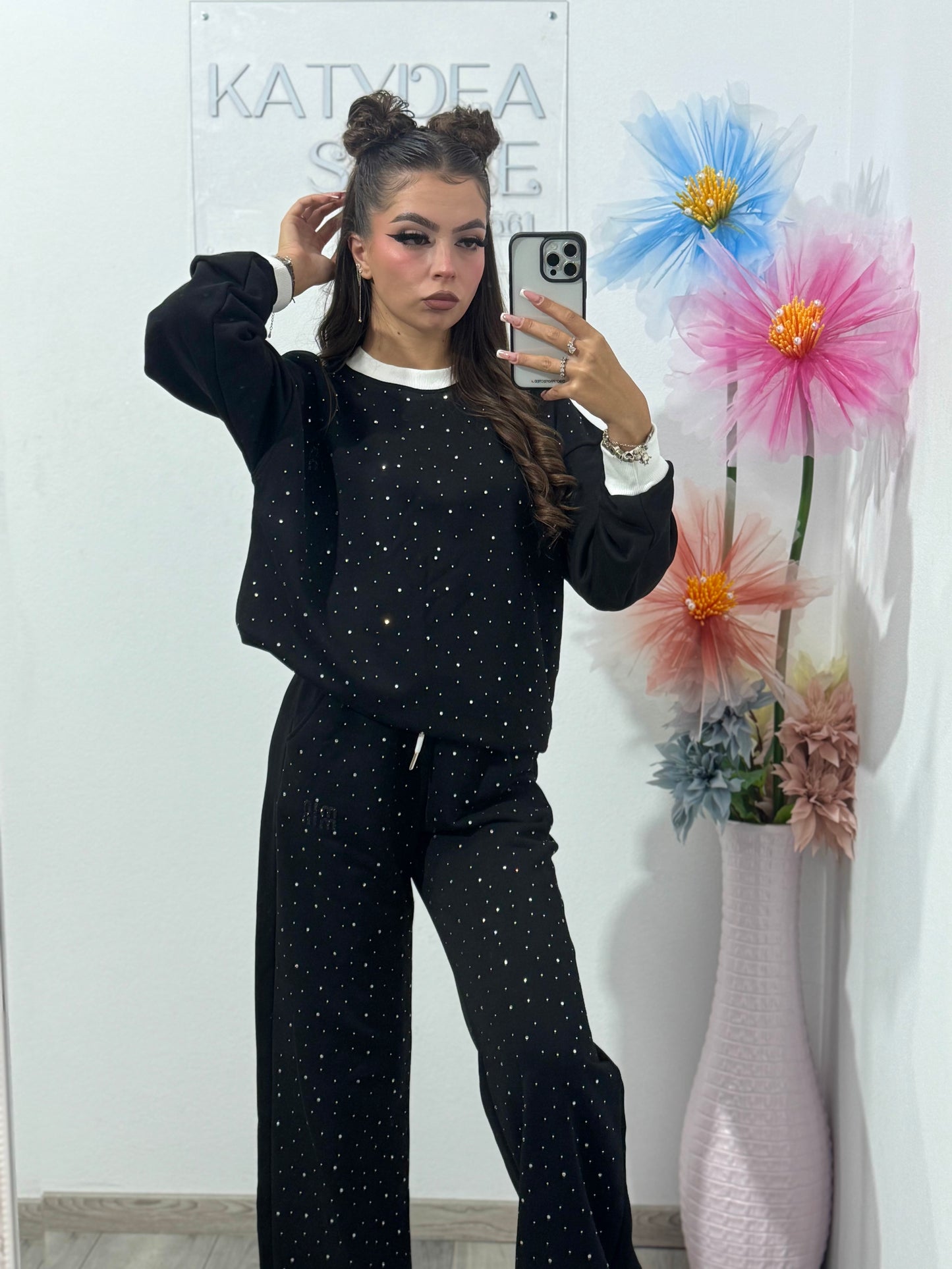 Compleu sport negru cu cristale MIUMIN