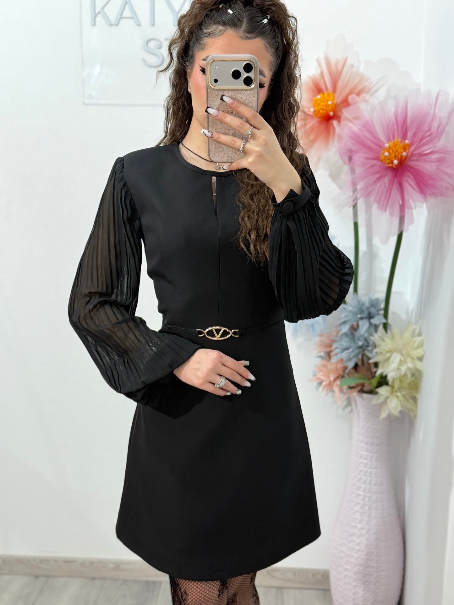 Rochie elegantă neagră cu manecuta bufanta ALICE