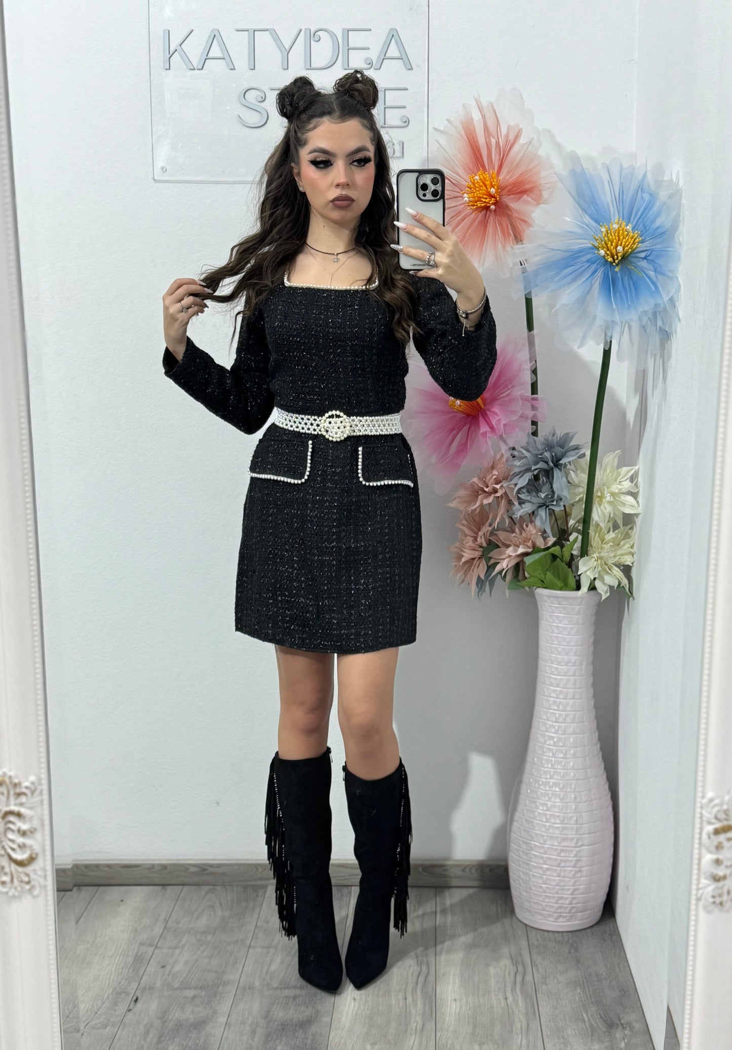 Rochie din tweed neagră ELLA