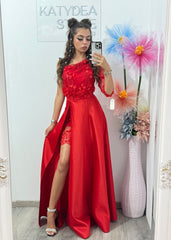 Rochie elegantă lungă cu dantelă 3D roșie Zonia