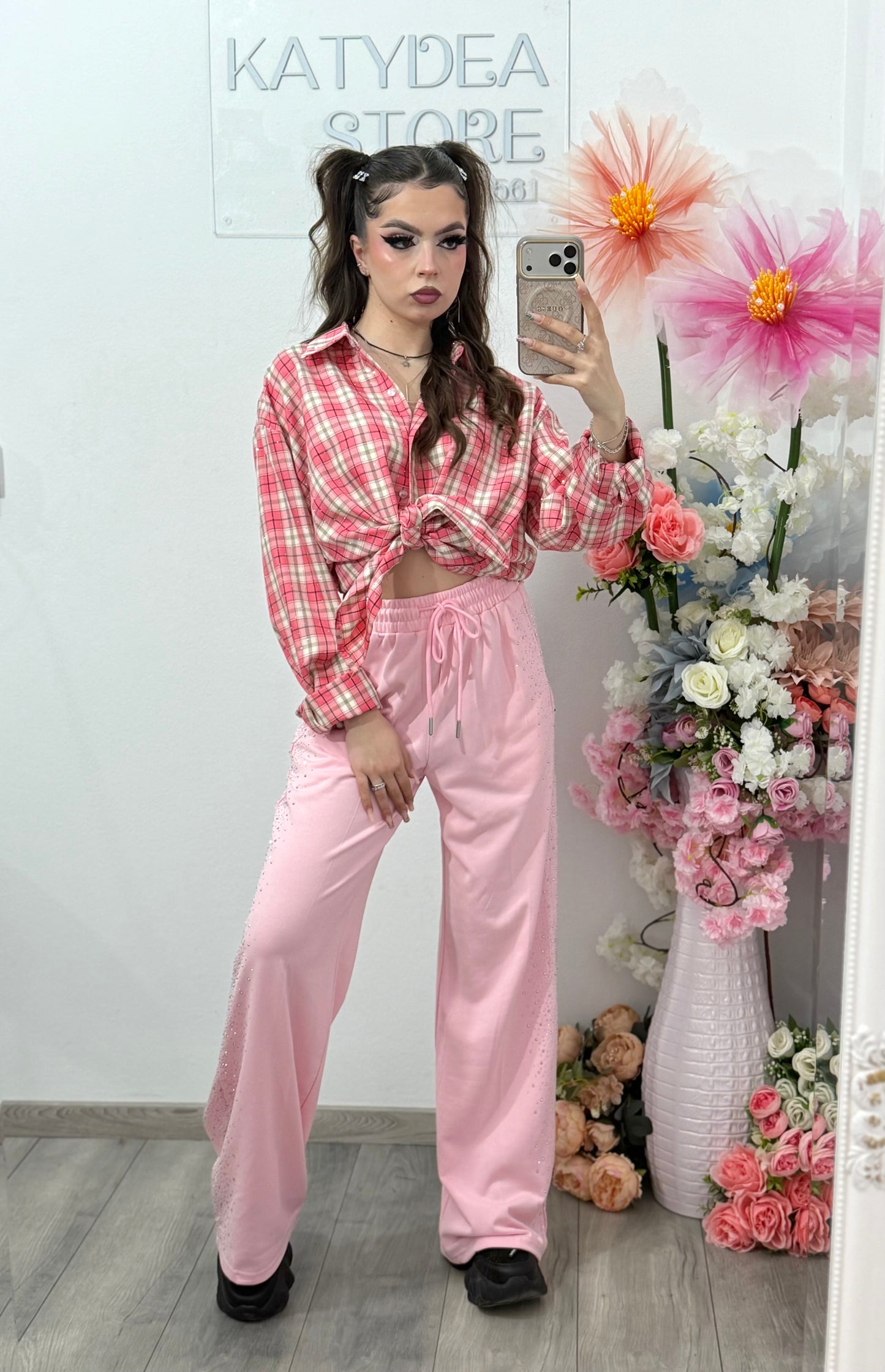 Pantaloni WideLeg bleu cu cristale ștanțate (Copy)