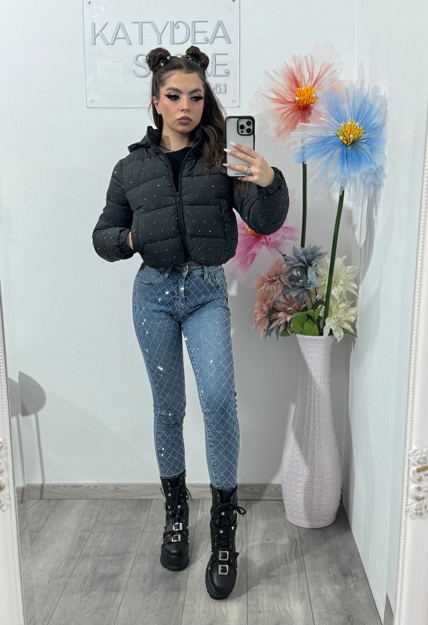 Geacă cu cristale argintii ștanțate SORINA