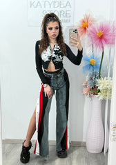 Pantaloni damă cu design sport-chic și capse laterale