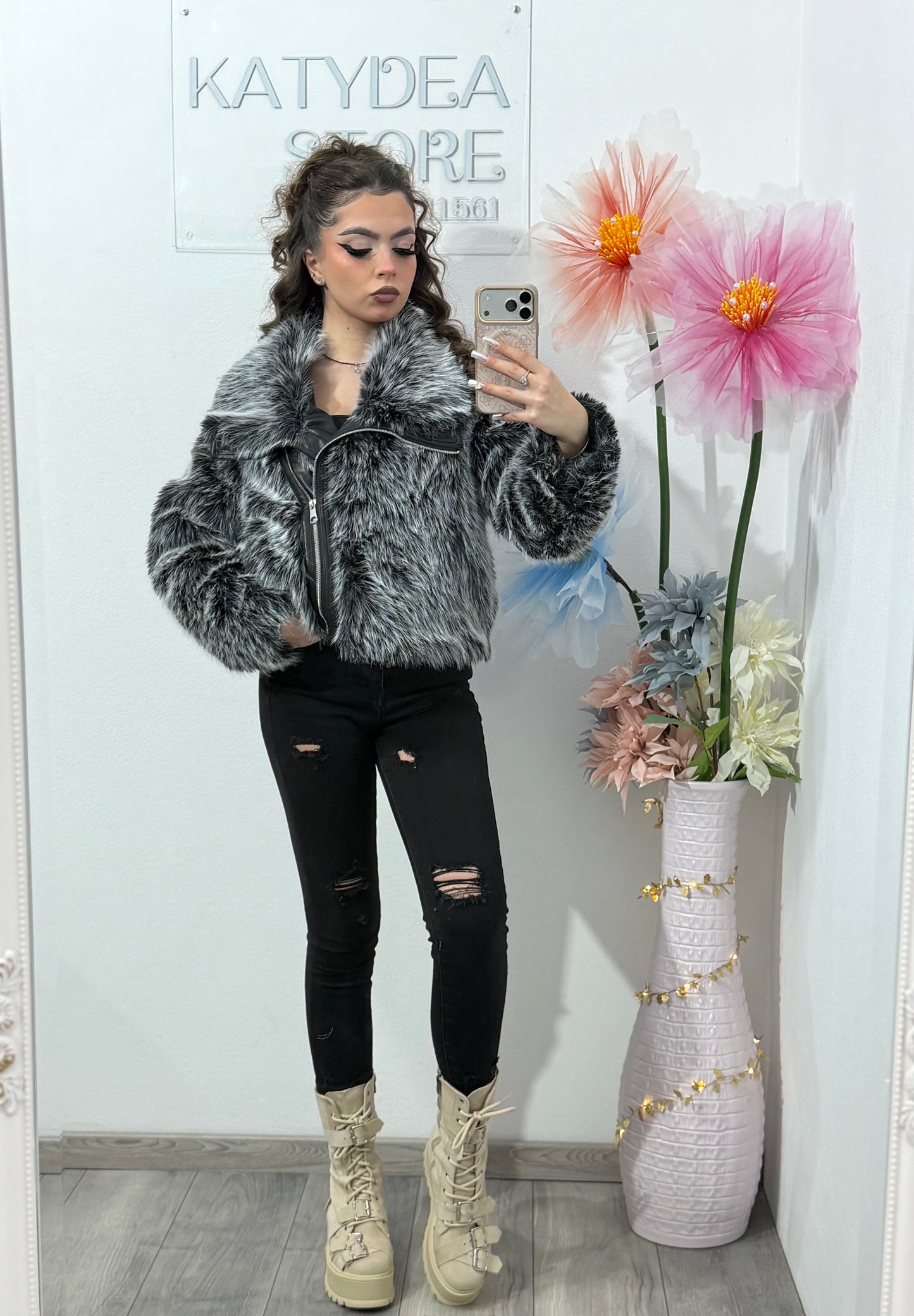 Blană scurtă gri SELENA