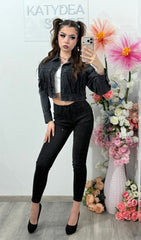 Jeans skinny negri cu cristale ROXANA