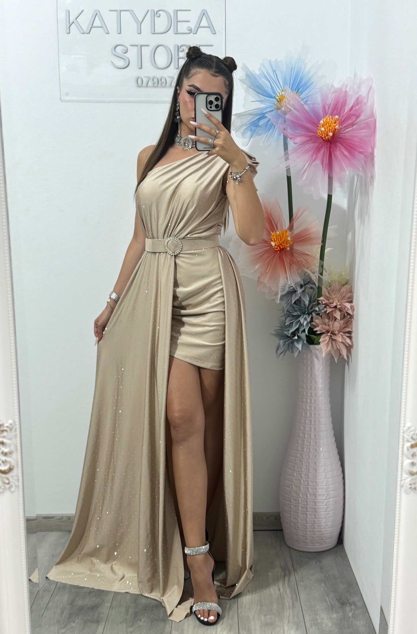 Rochie elegantă cu cristale beige Cleopatra