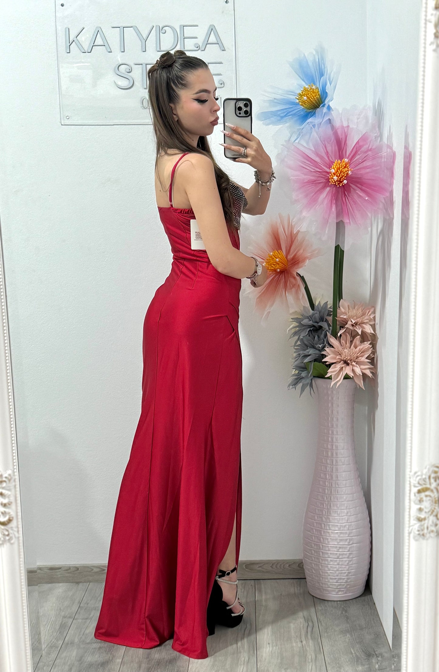 Rochie elegantă cu cristale rosie Katherine