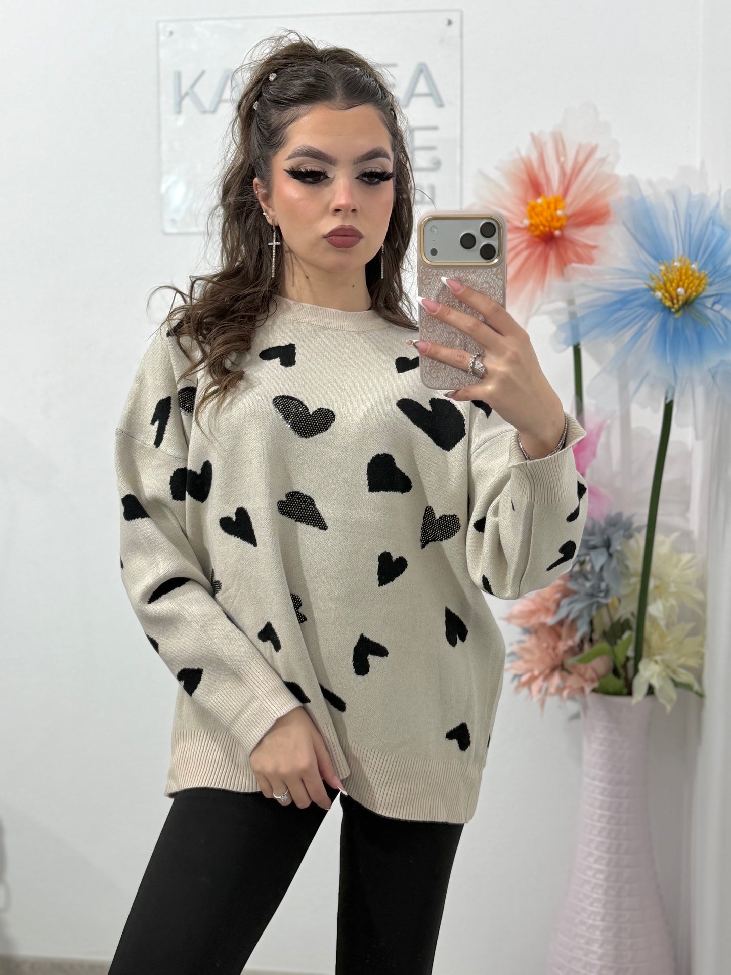 Pulover cu inimioare și cristale HEART