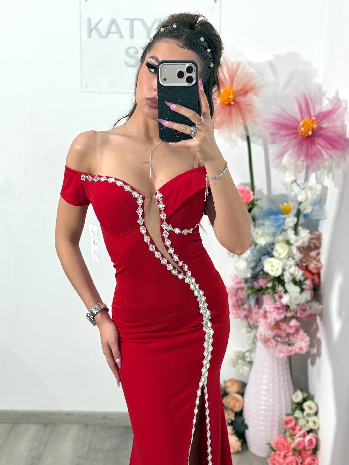 Rochie rosie lunga tip sirena Katherine
