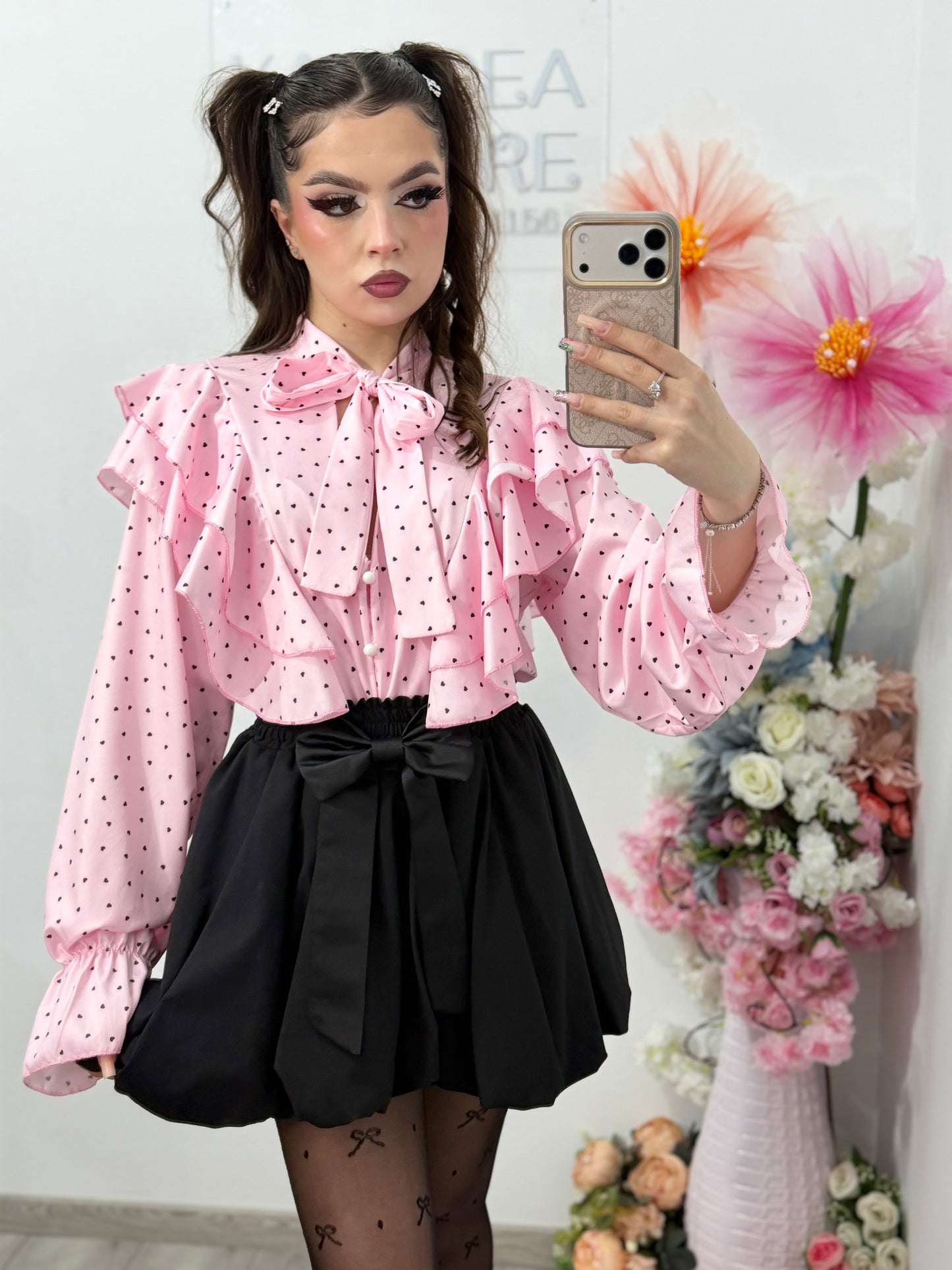 Cămașă elegantă cu buline și volanase MARIA