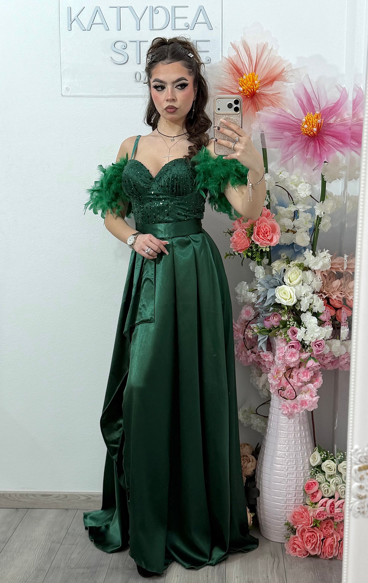 Rochie lunga verde cu paiete Pinko