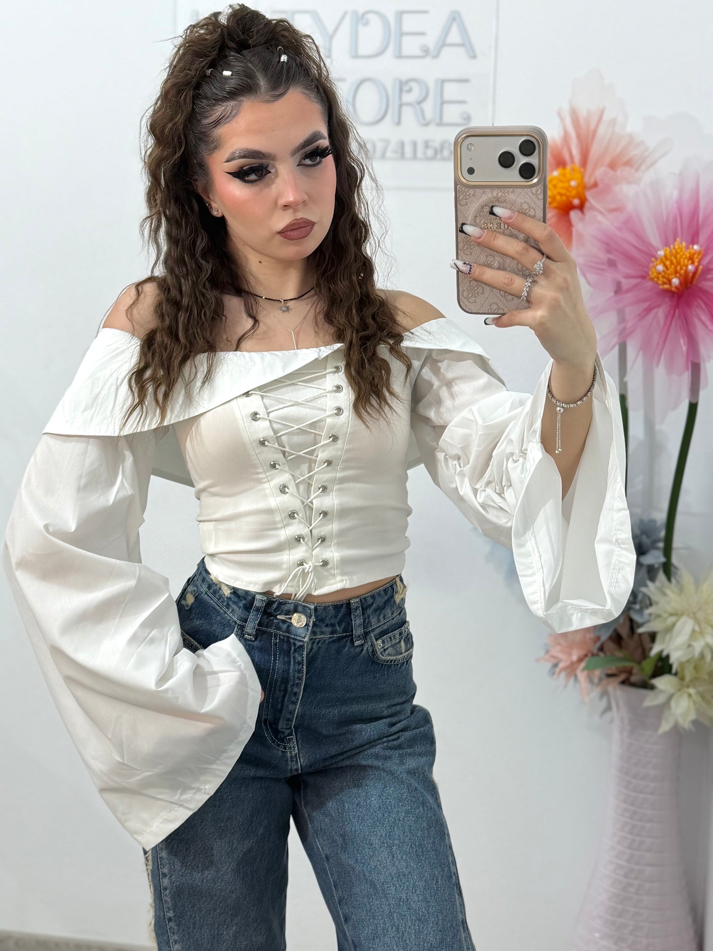 Top stil corset alb HERENA
