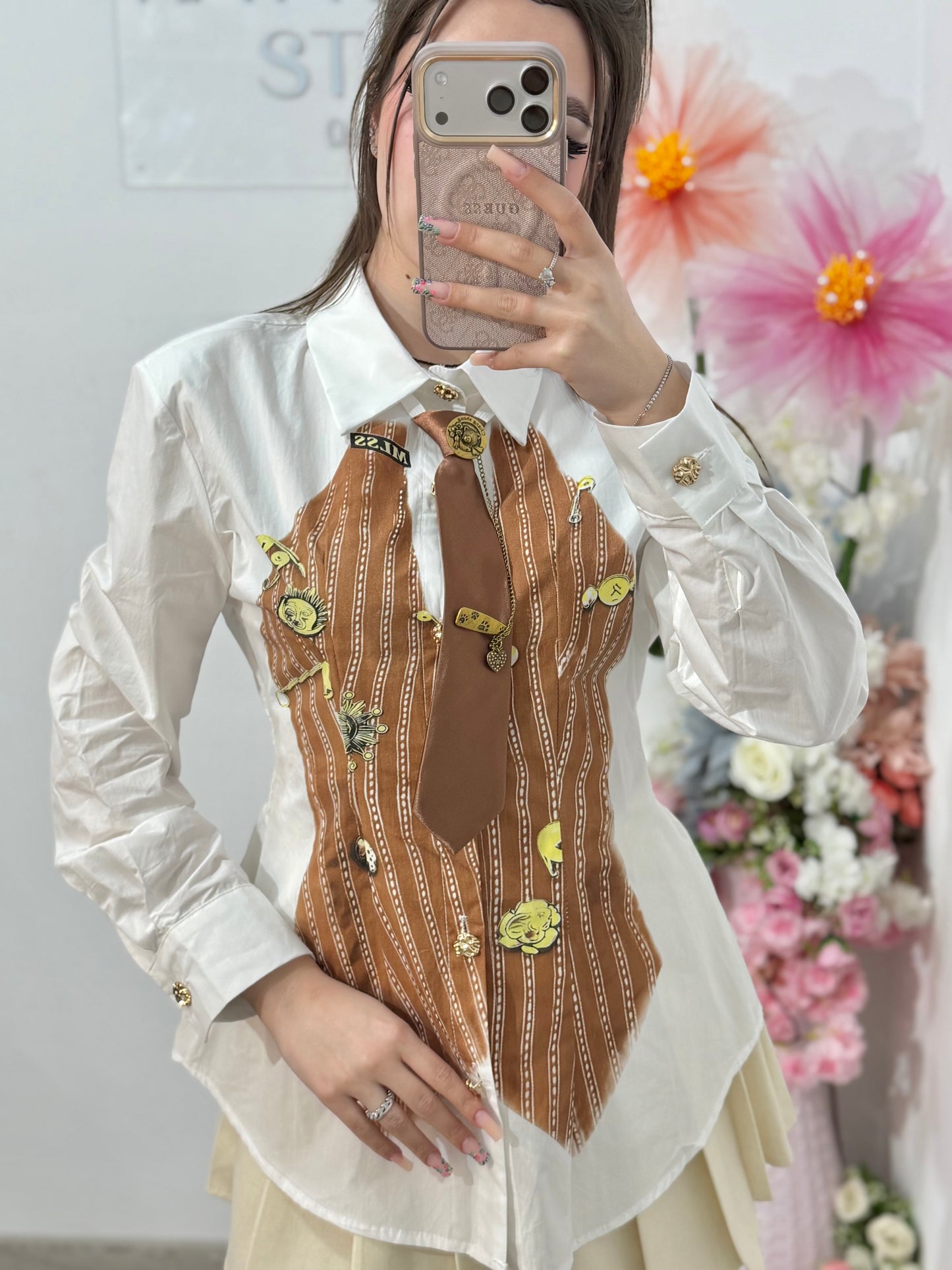 Cămașă elegantă cu detalii aurii și cravată MORENA