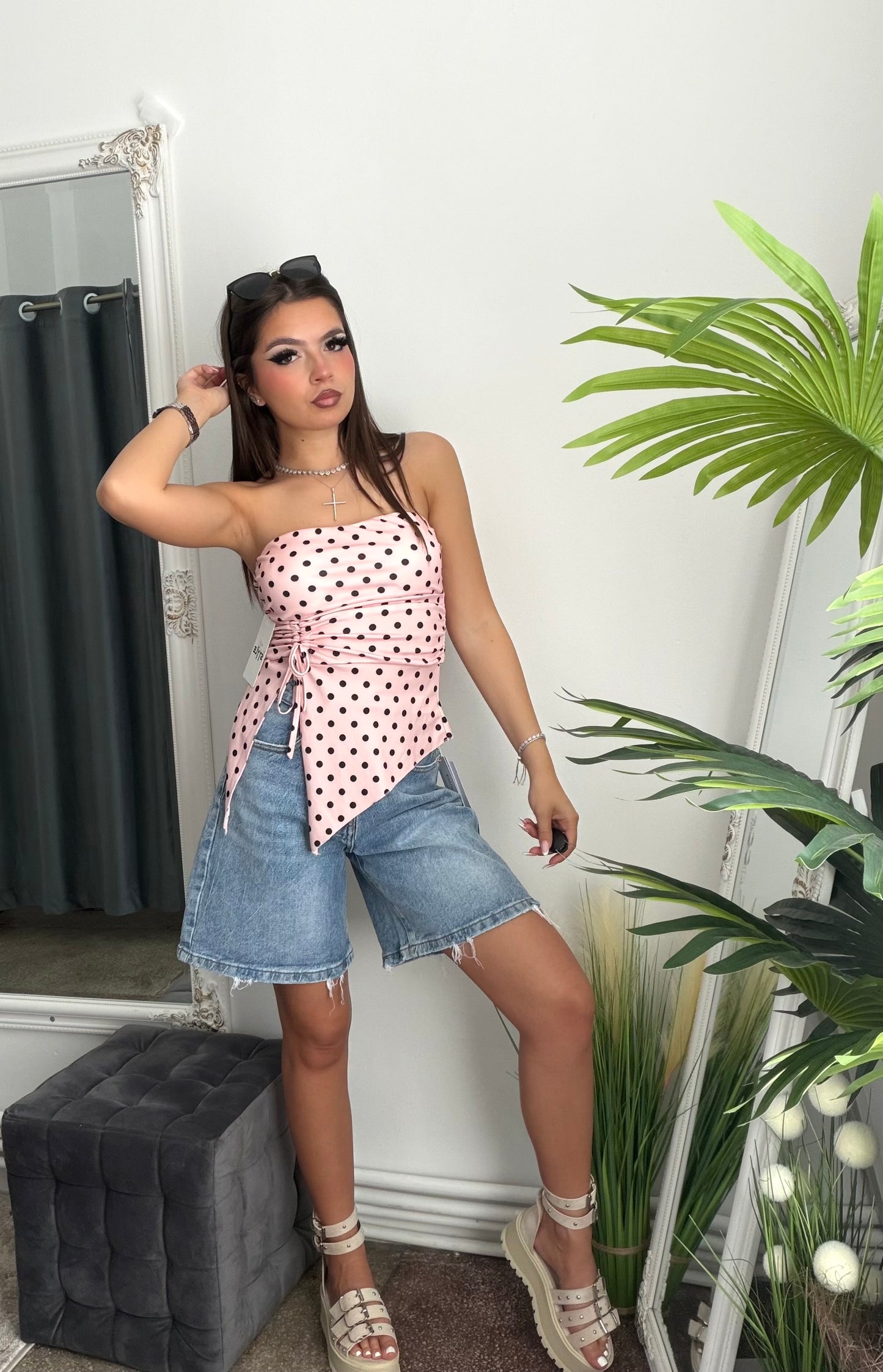 Jeans tip bermude cu buzunar PINK