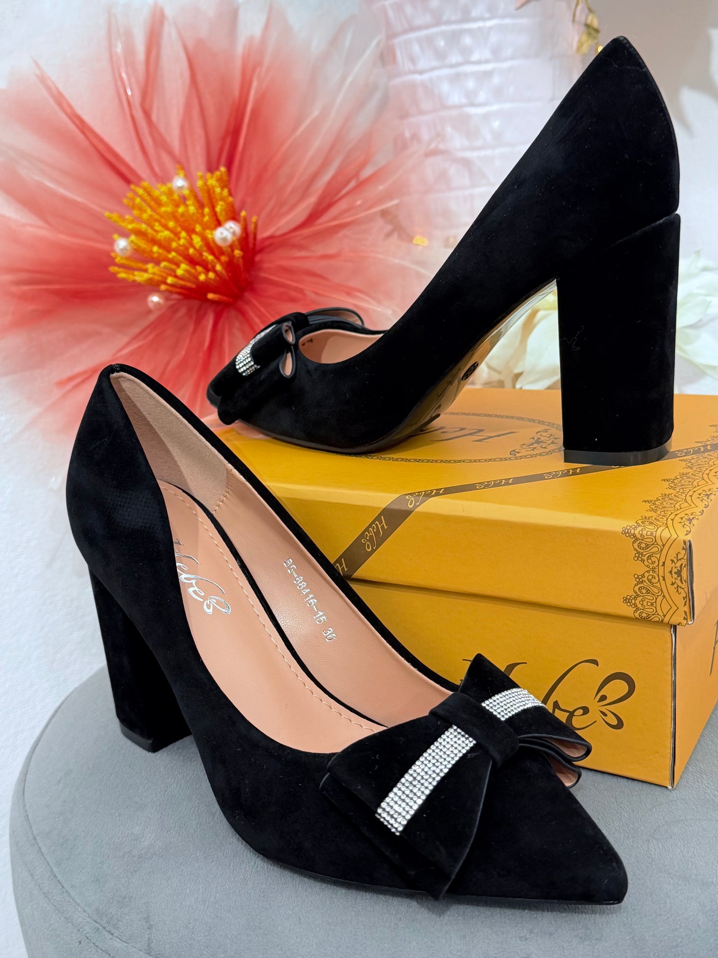 Pantofi eleganți negri cu fundiță SELIN