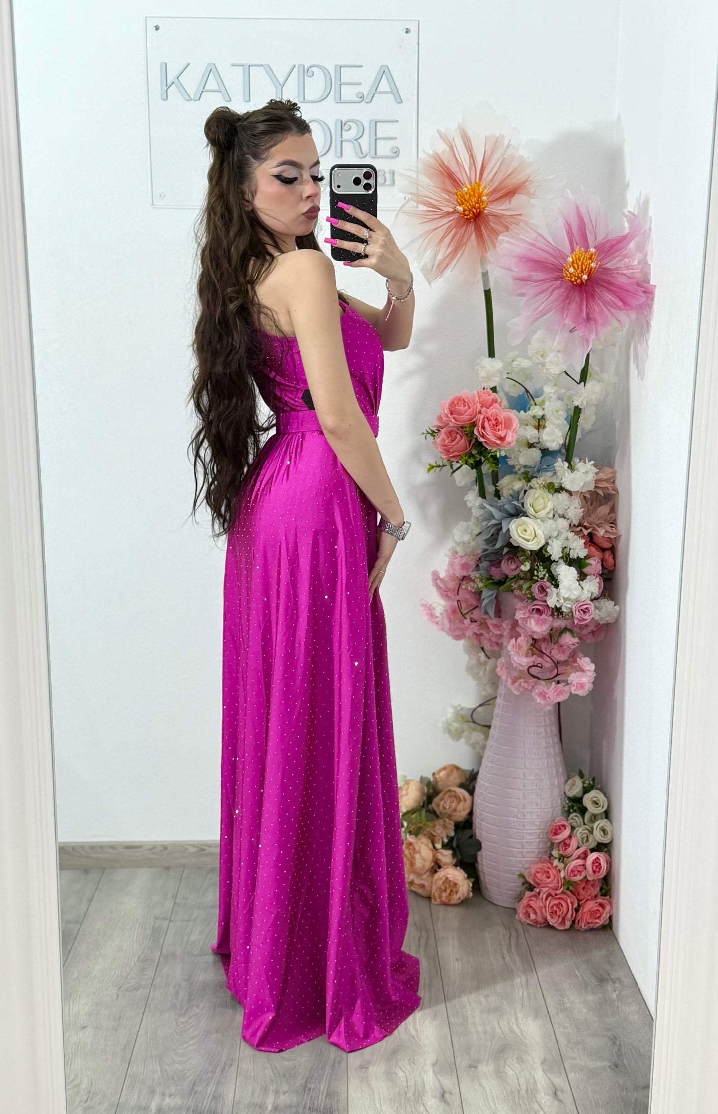 Rochie elegantă cu cristale fucsia Cleopatra