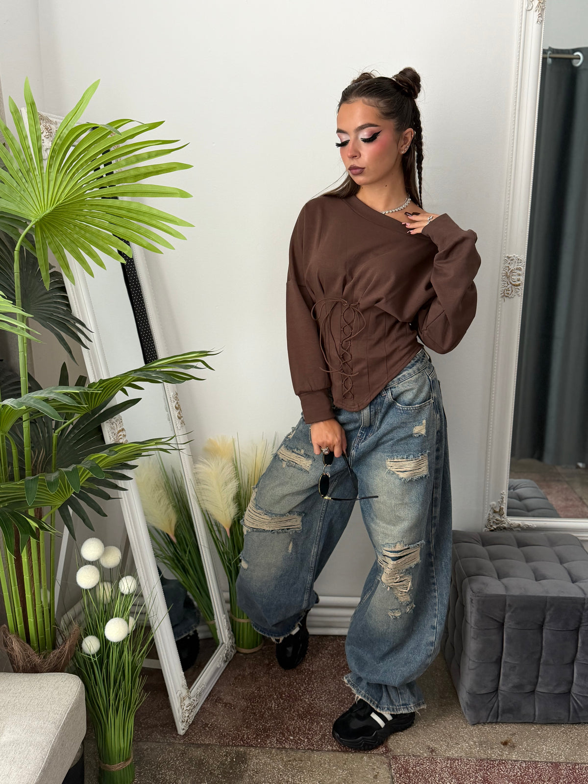 Bluză tip corset maro JOLIE