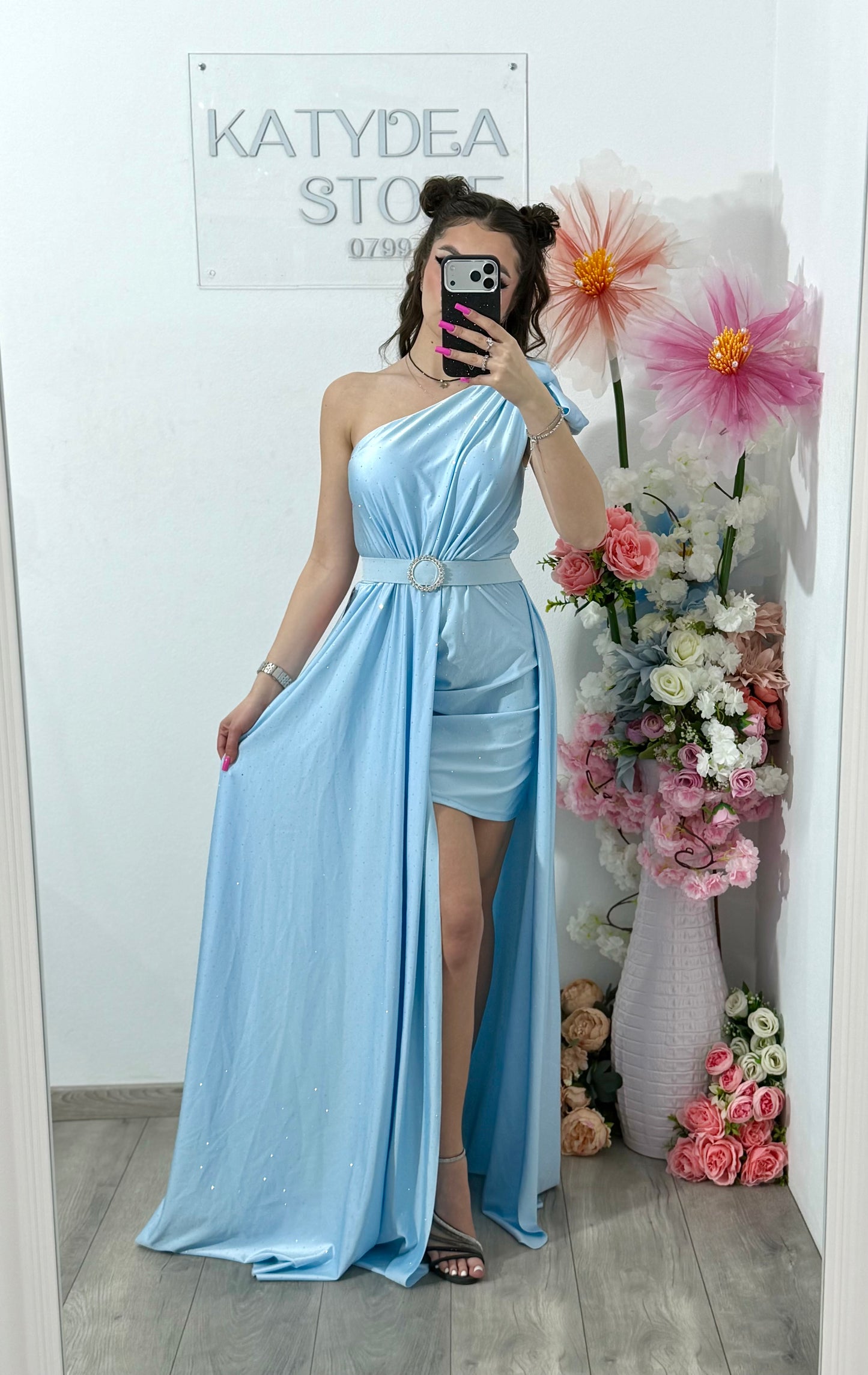 Rochie elegantă cu cristale albastru deschis Cleopatra