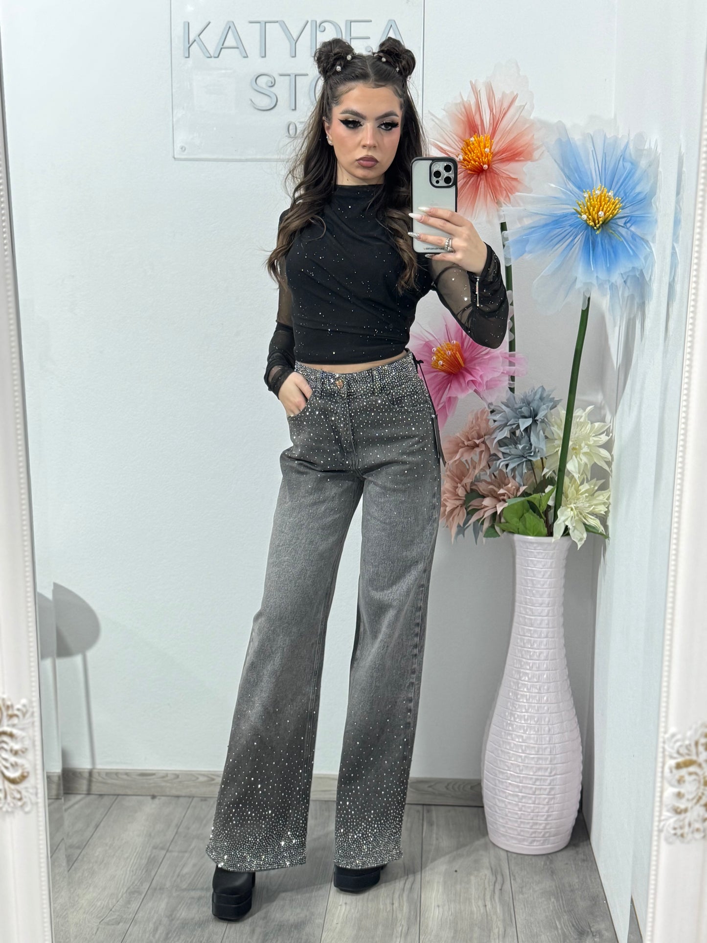 Jeans WIDELEG Grey ANNE