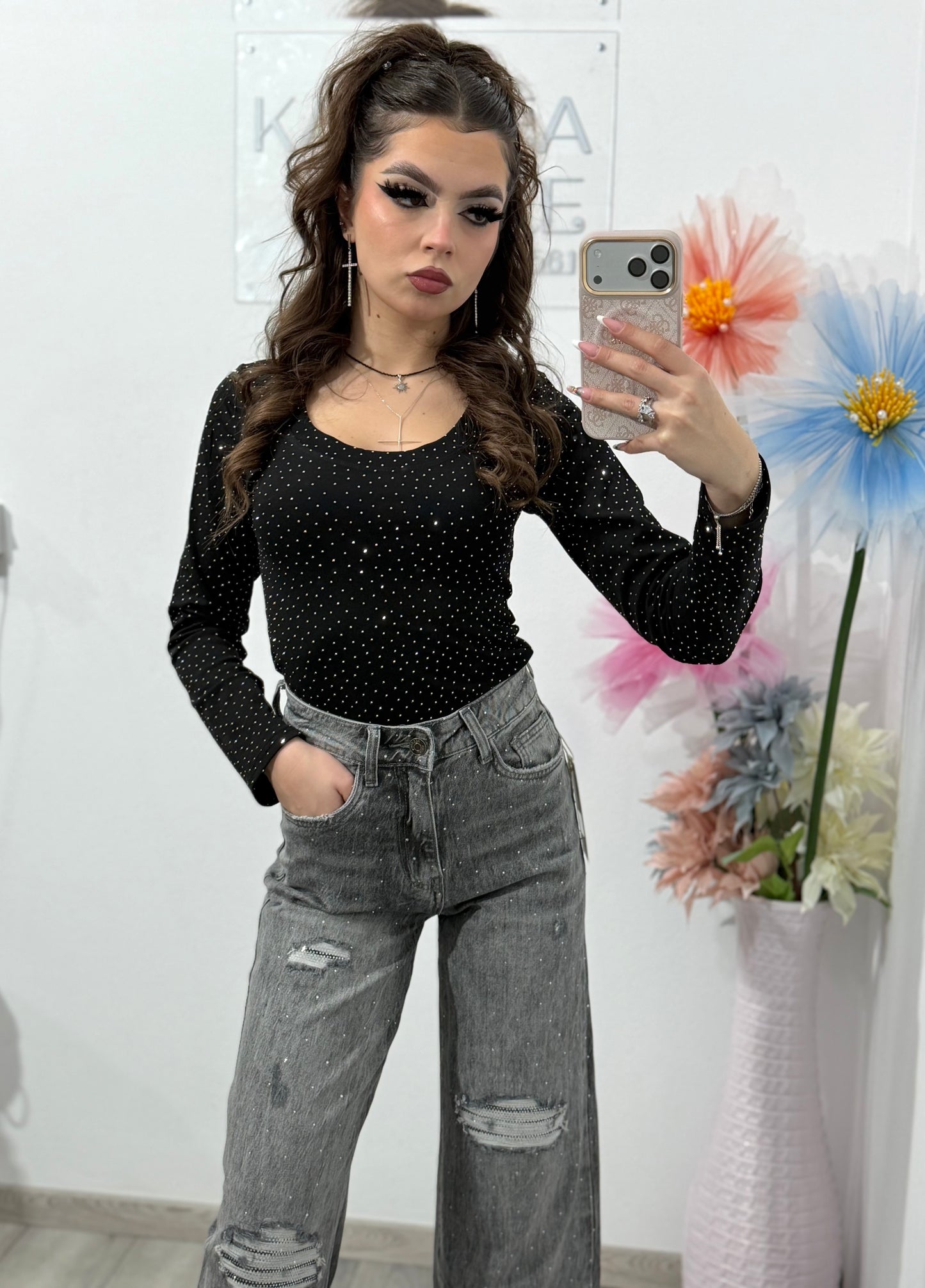 Bluză neagra cu cristale SARA