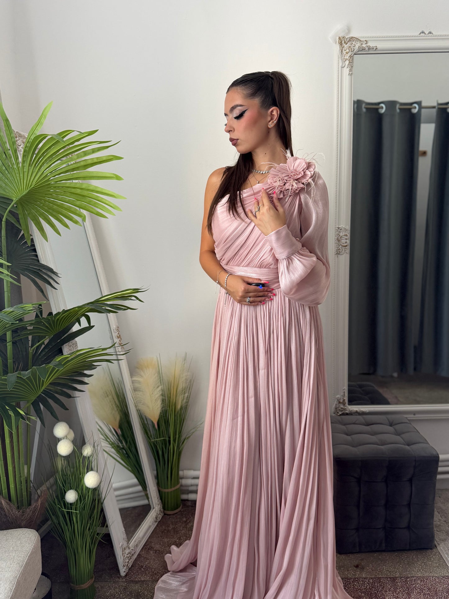 Rochie elegantă roz pudră VICTORIA