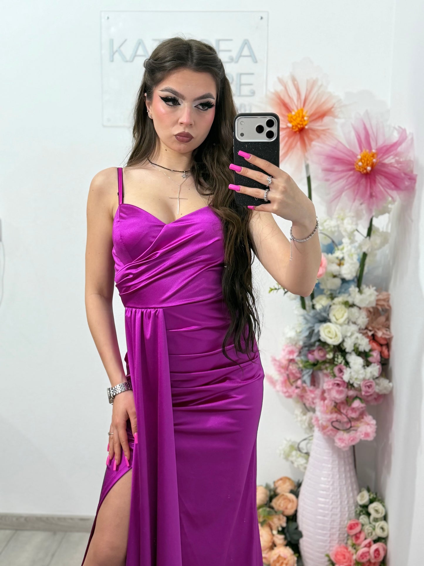 Rochie lunga eleganta fucsia Monique