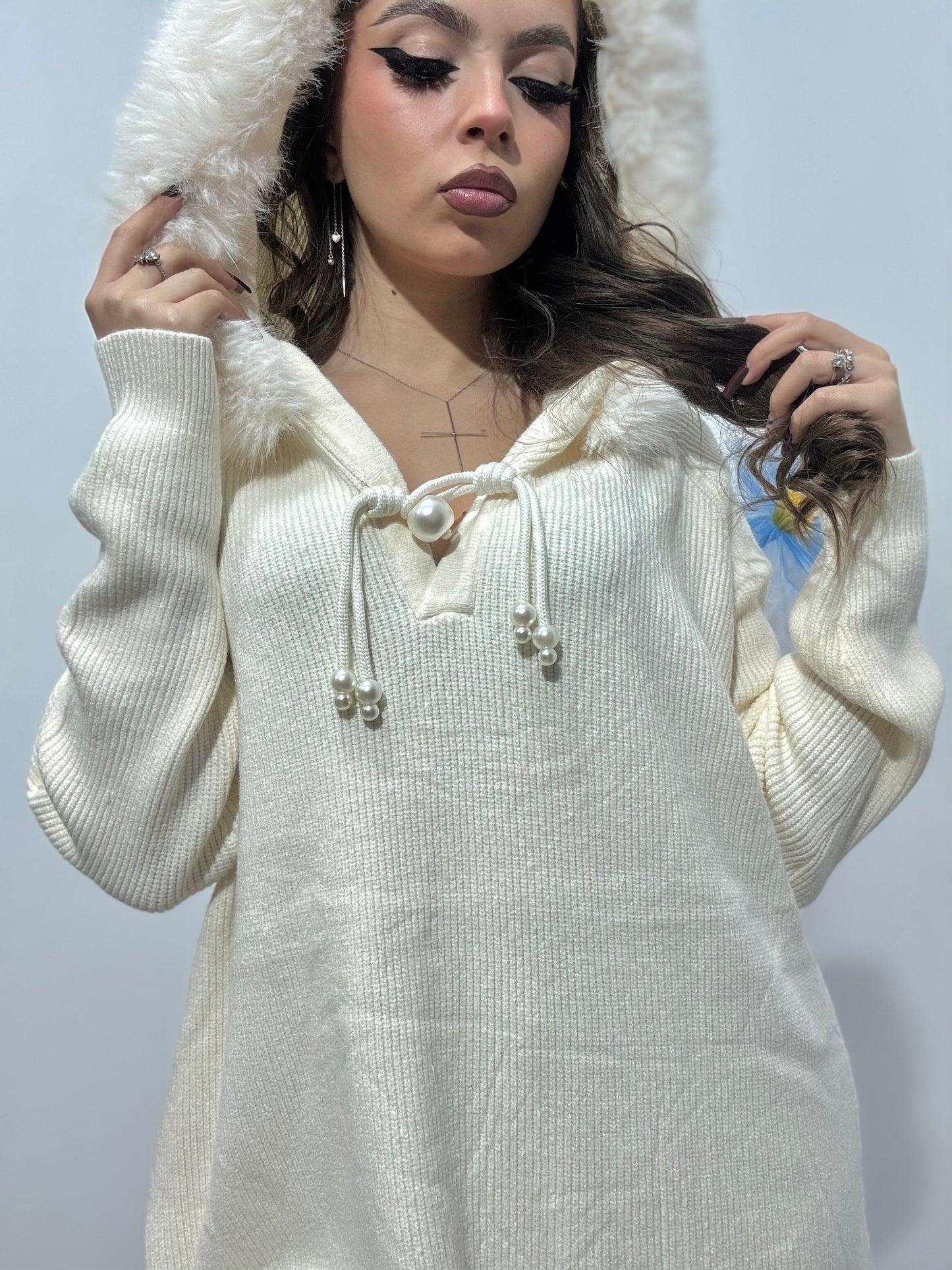 Hanorac din tricot cu blăniță Monika