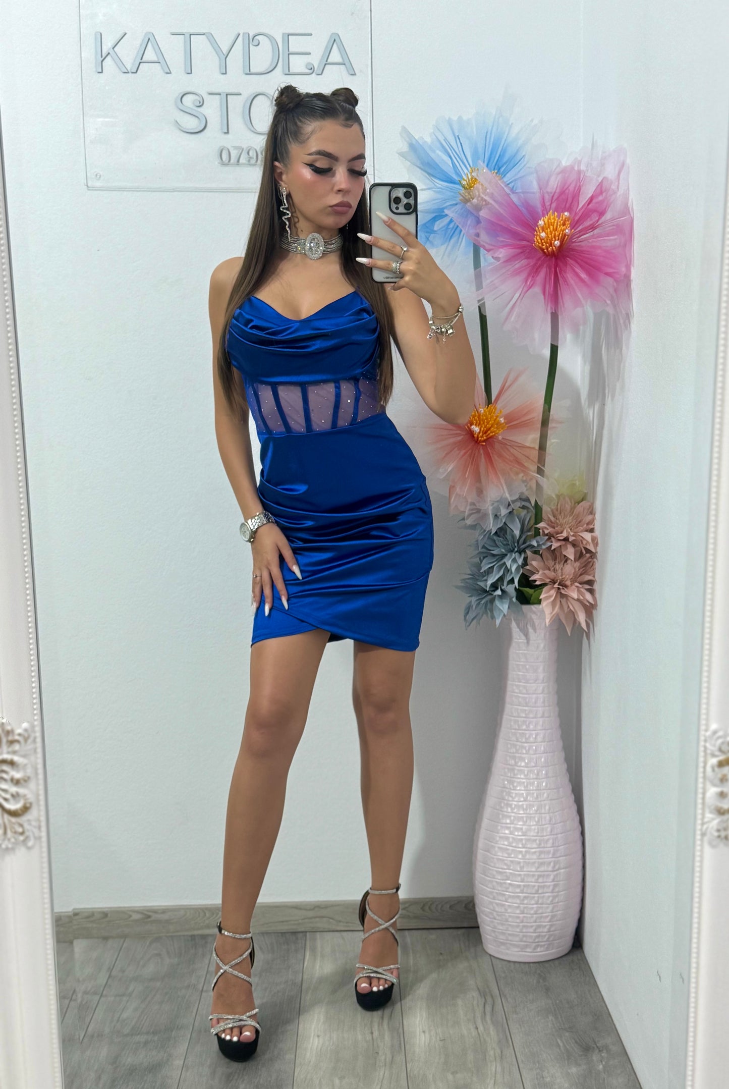 Rochie scurte cu corset albastru electric Annemary