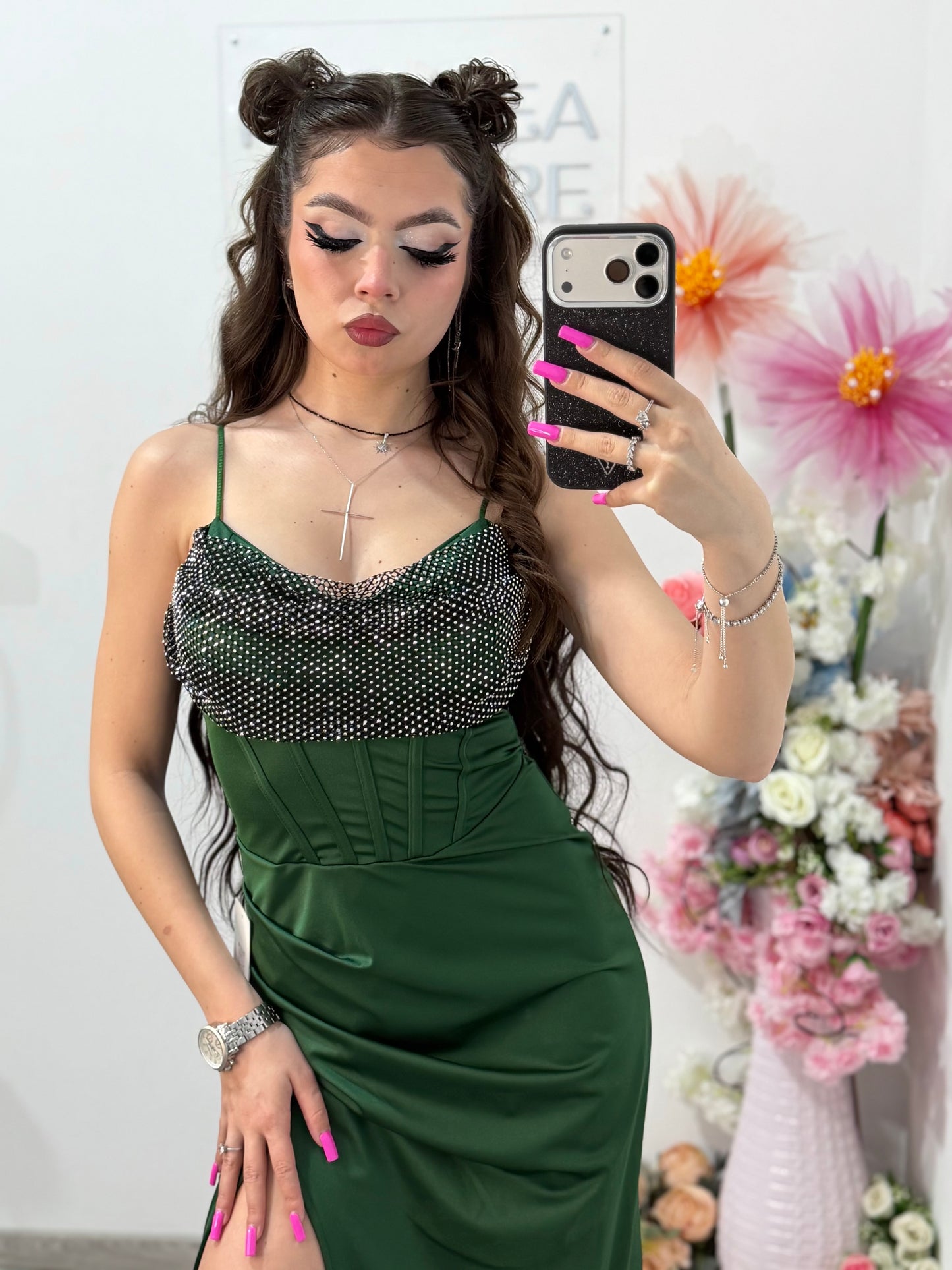 Rochie elegantă cu cristale verde  Katherine