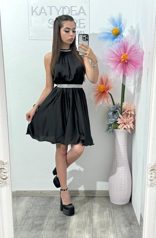 Rochie din satin neagră Anastasia