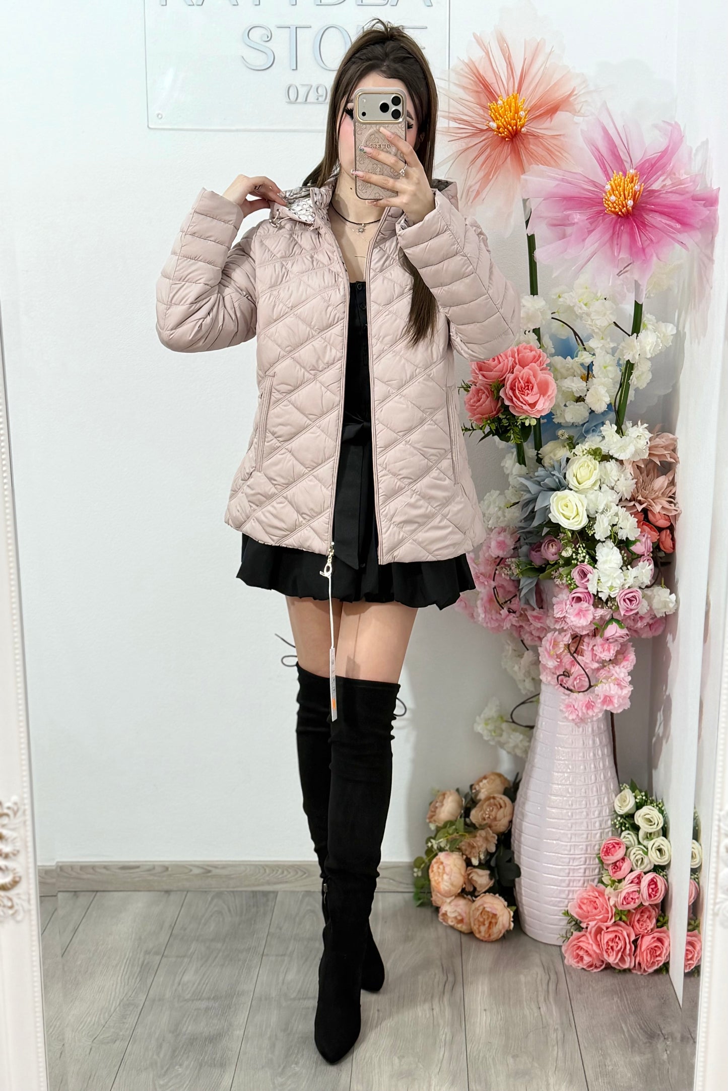 Geacă din fâș cu două fețe bej MARIA