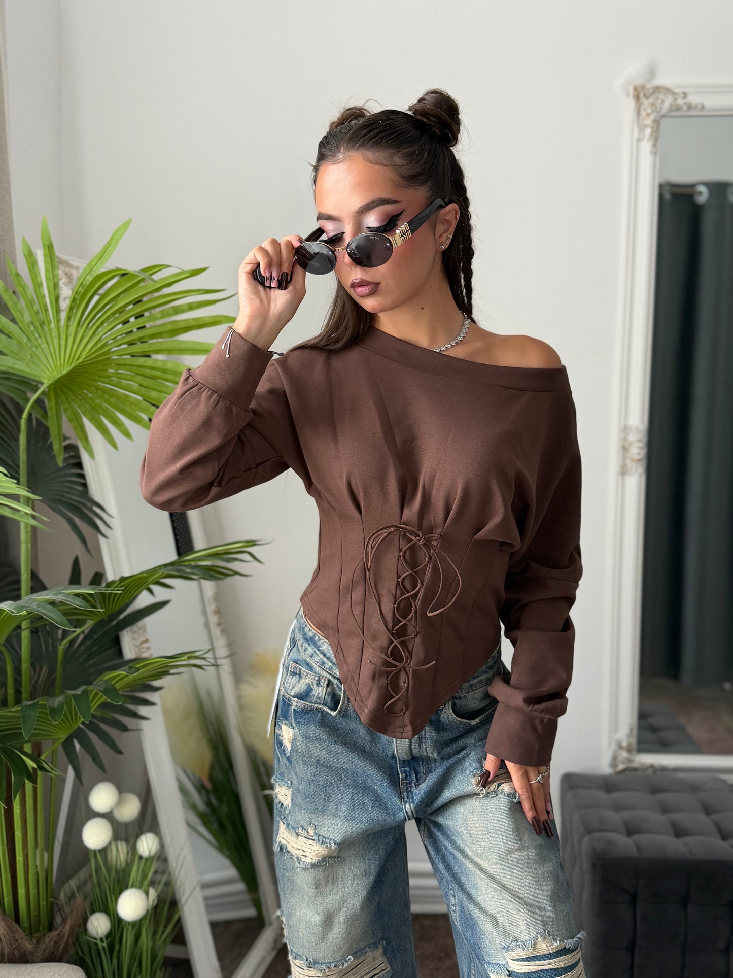 Bluză tip corset maro JOLIE