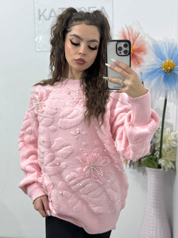 Pulover cu perle și flori 3D ELLA