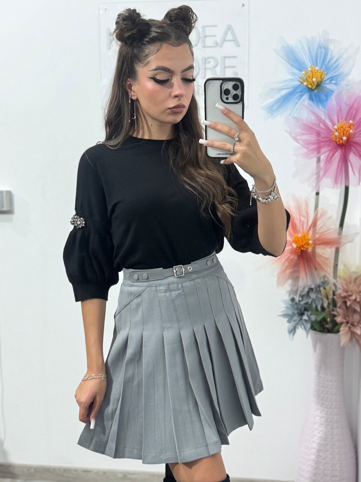 Bluză cu mânecă bufantă din tricot Delia