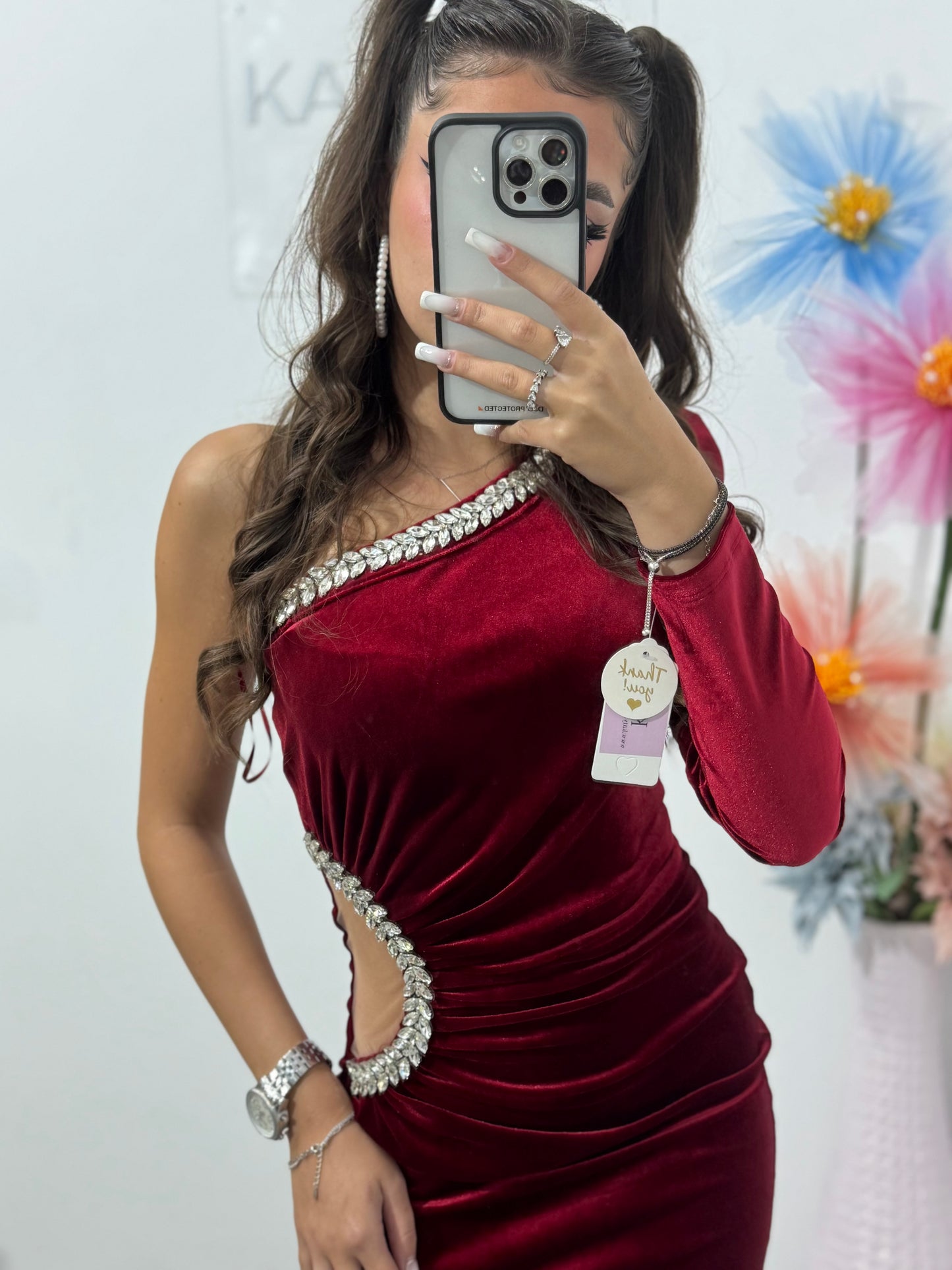 Rochie din catifea burgungy Diamonds