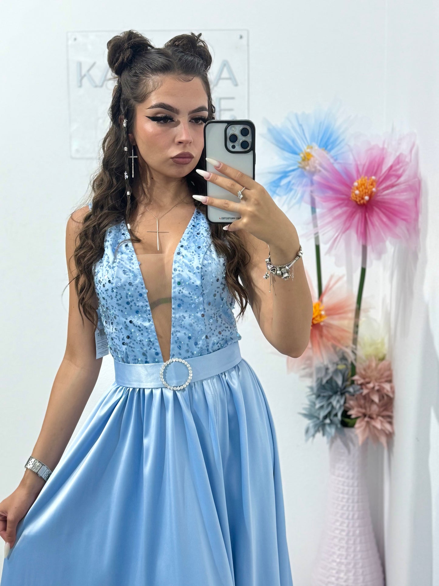 Rochie elegantă din tafta babyblue Afrodite