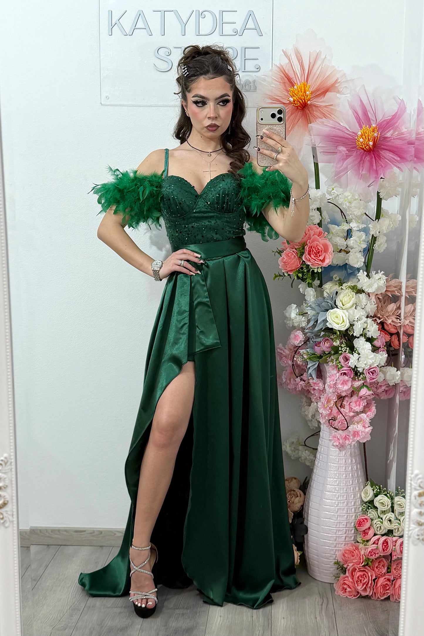 Rochie lunga verde cu paiete Pinko