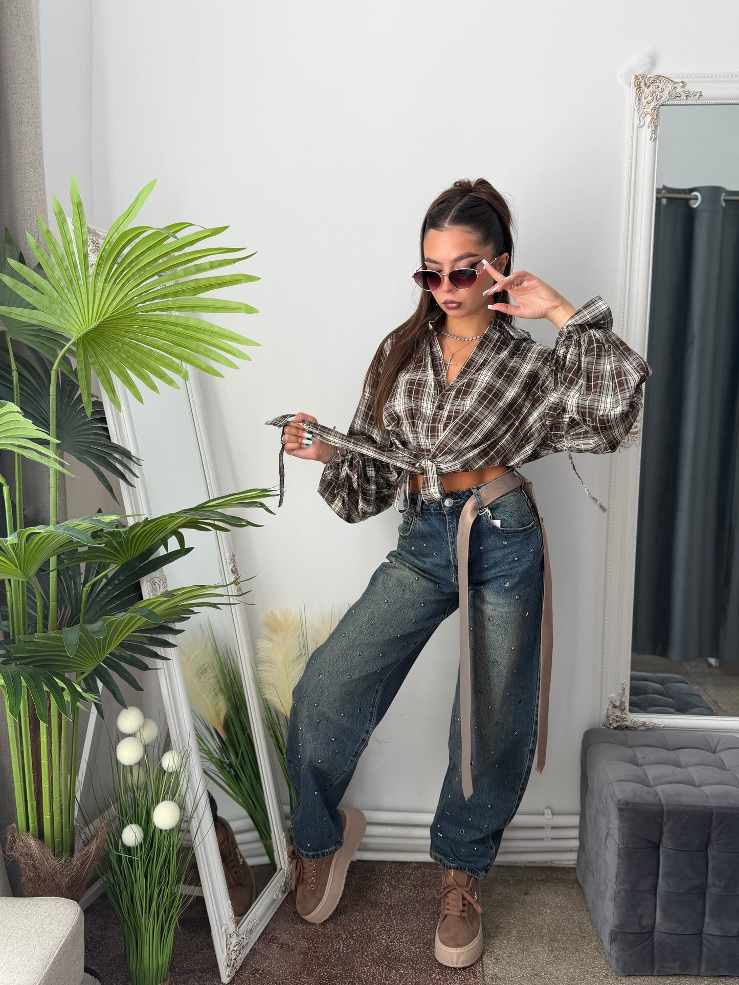 Jeans SkaterFit cu ținte și steluțe
