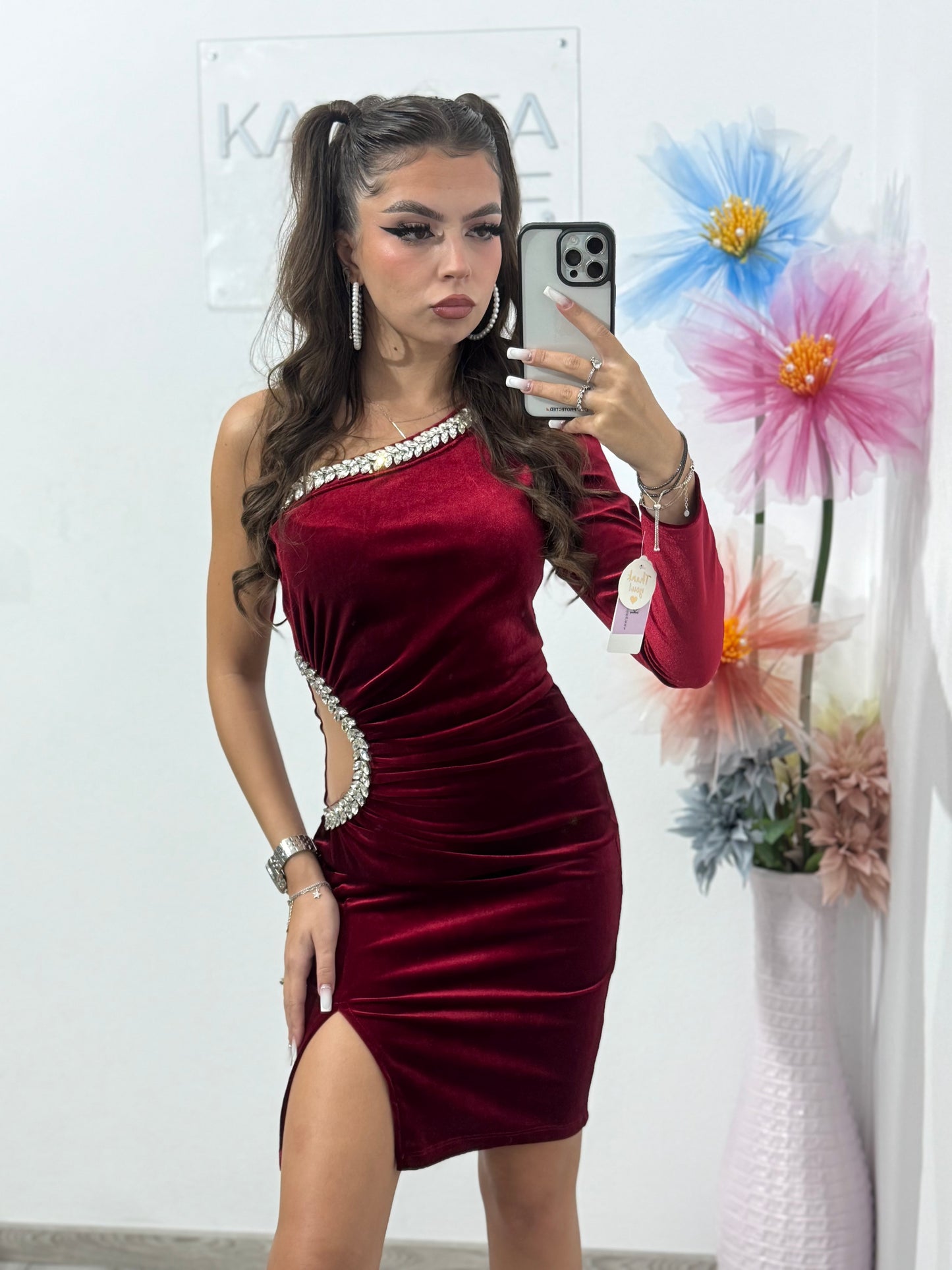 Rochie din catifea burgungy Diamonds