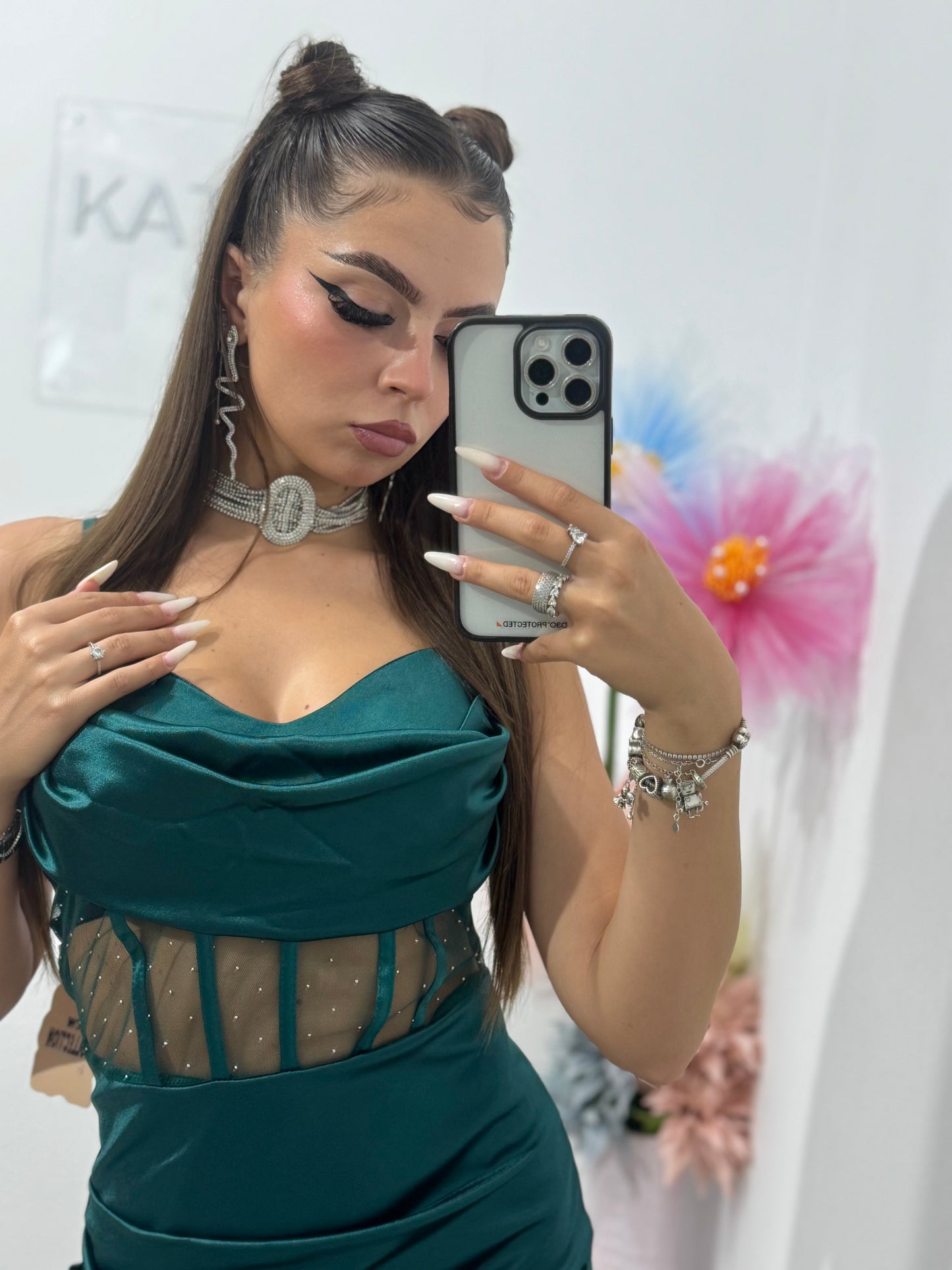 Rochie scurtă cu corset verde Annemary