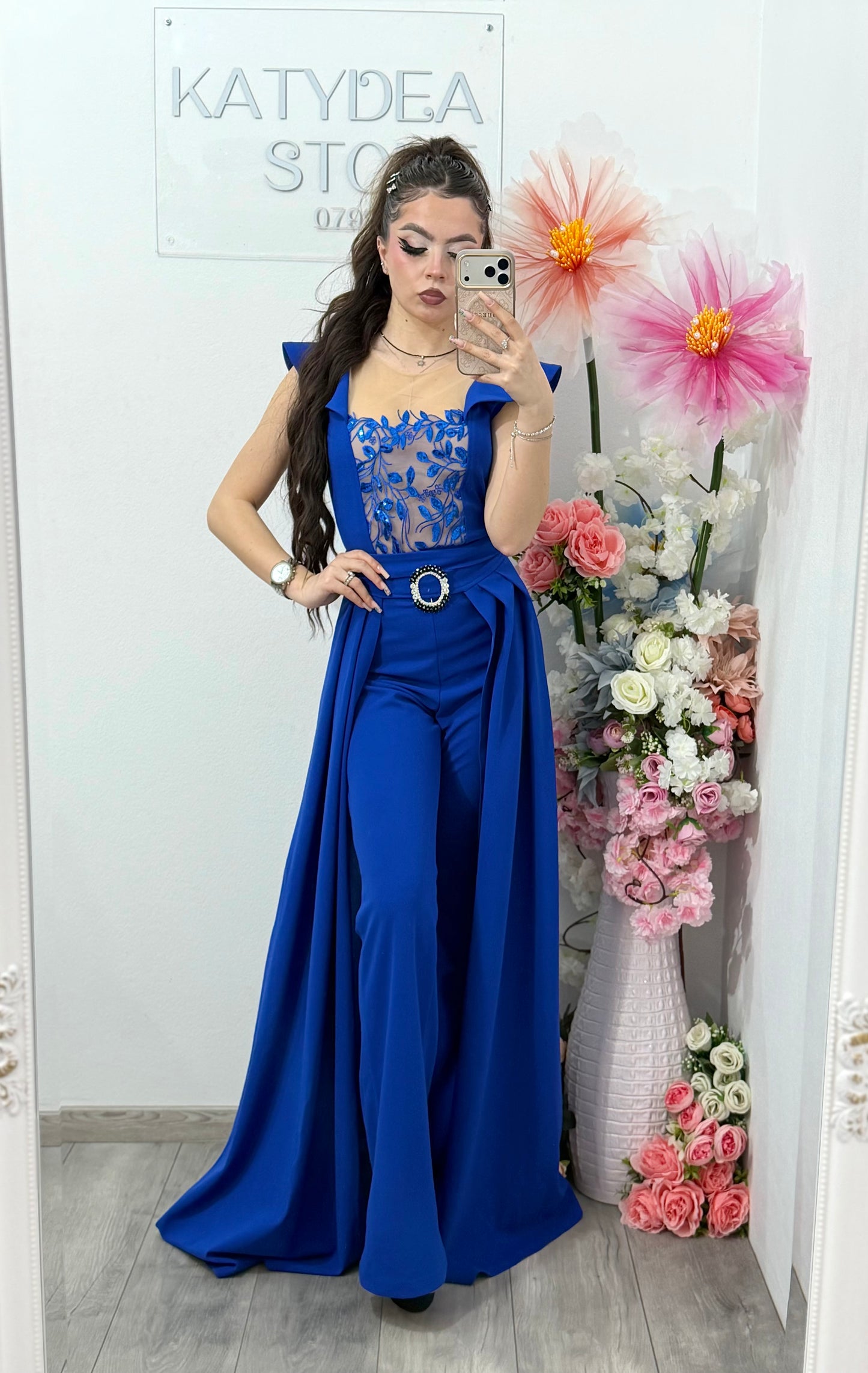 Salopeta albastra eleganta cu trena detasabila Belle