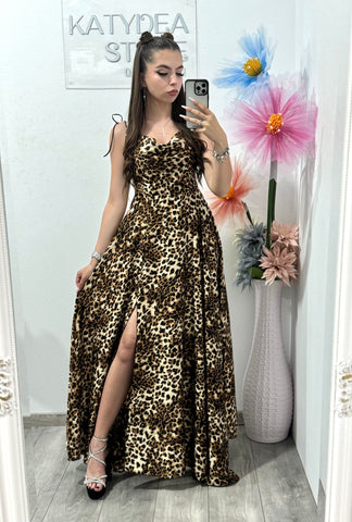 Rochie satinata leopard cu cristale Glammy
