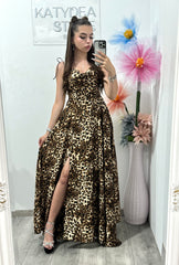 Rochie satinata leopard cu cristale Glammy