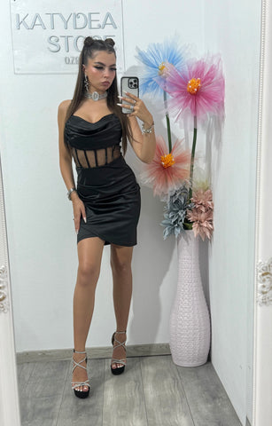 Rochie scurtă cu corset neagră Annemary