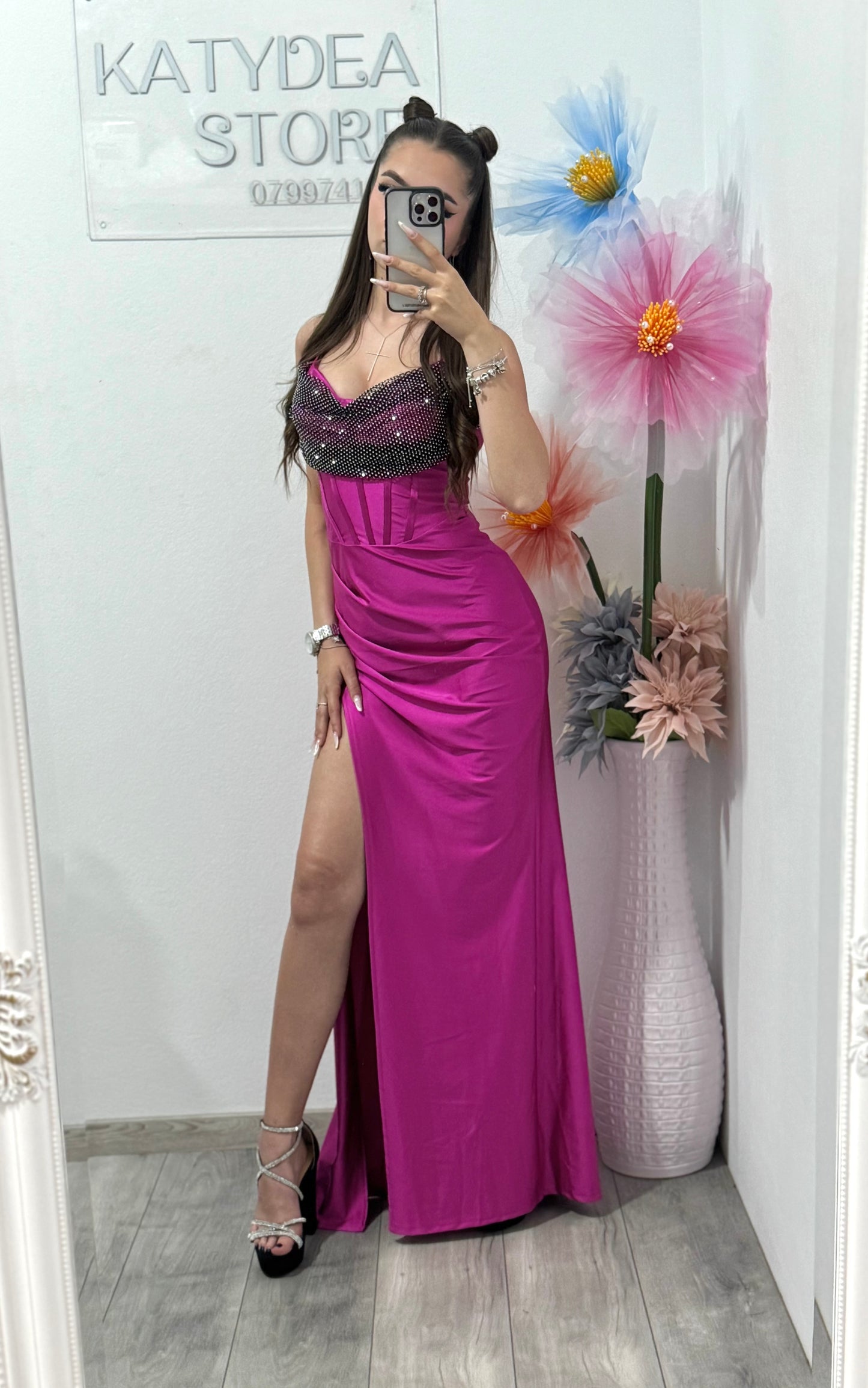 Rochie elegantă cu cristale fucsia Katherine