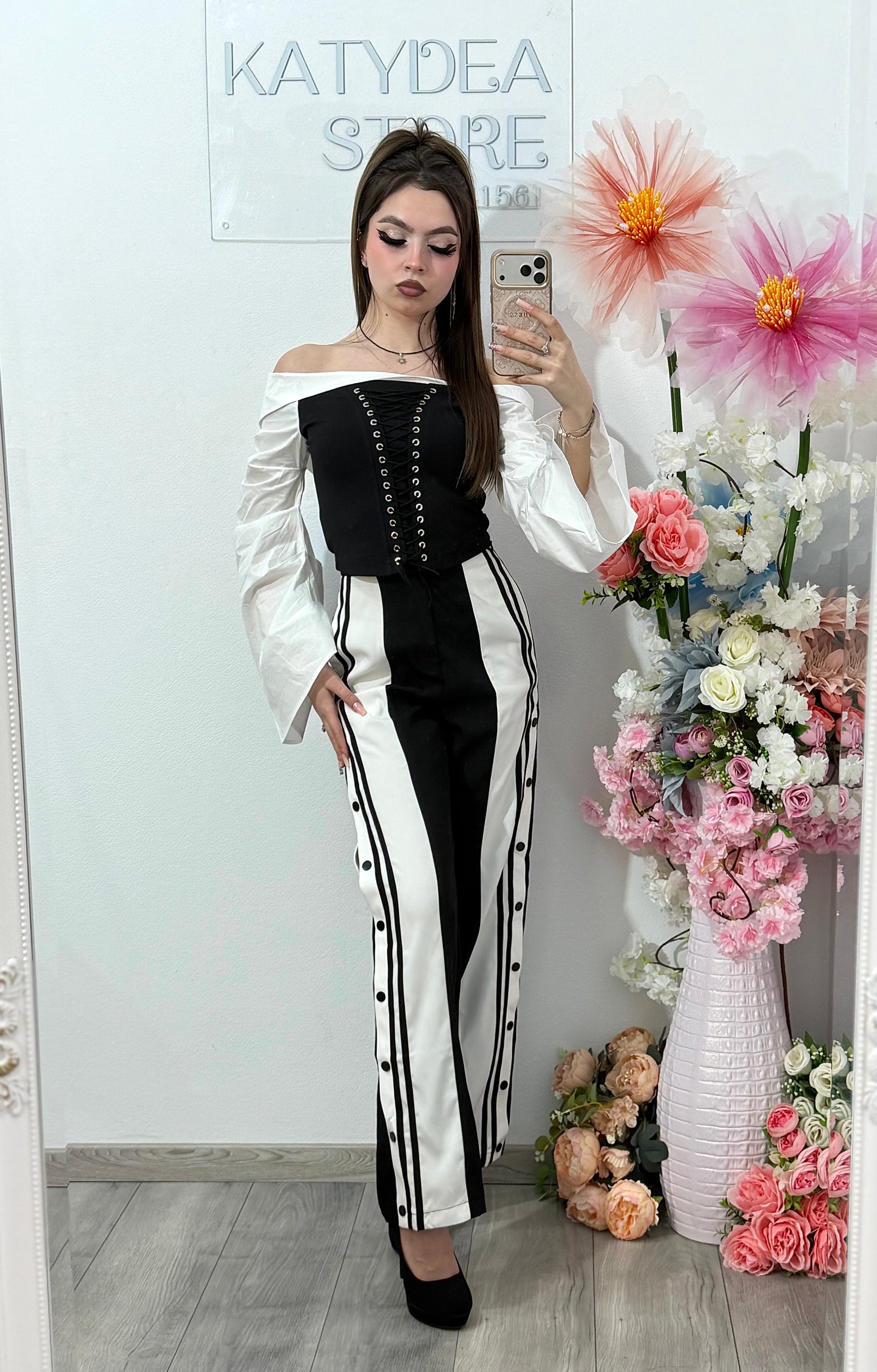 Top stil corset alb&negru HERENA