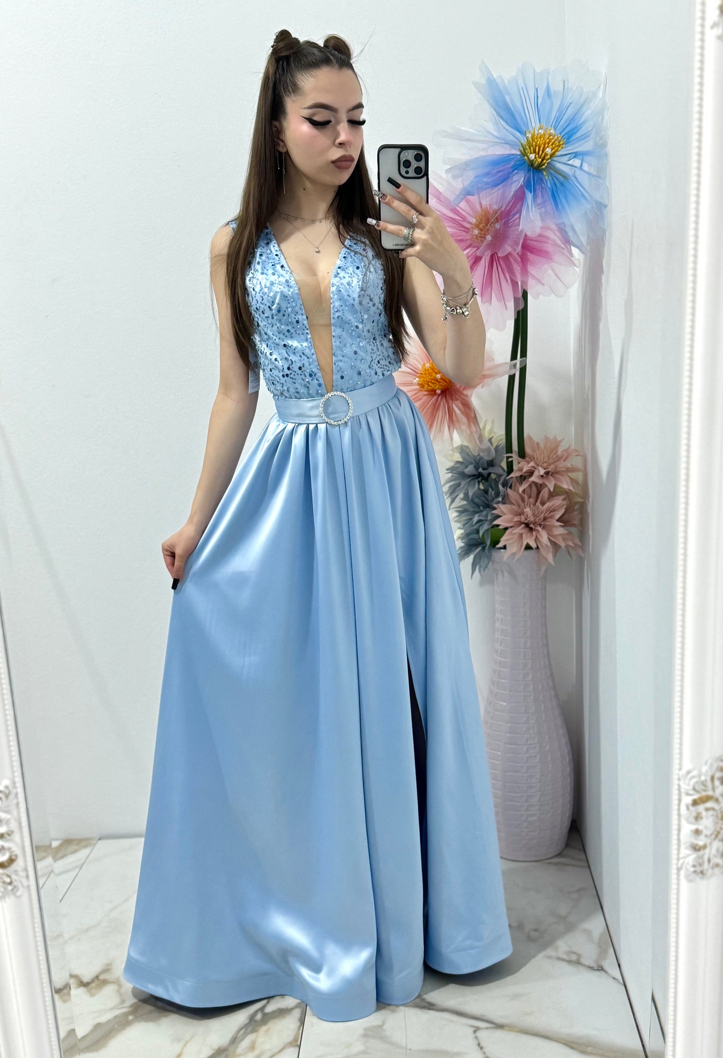 Rochie elegantă din tafta babyblue Afrodite