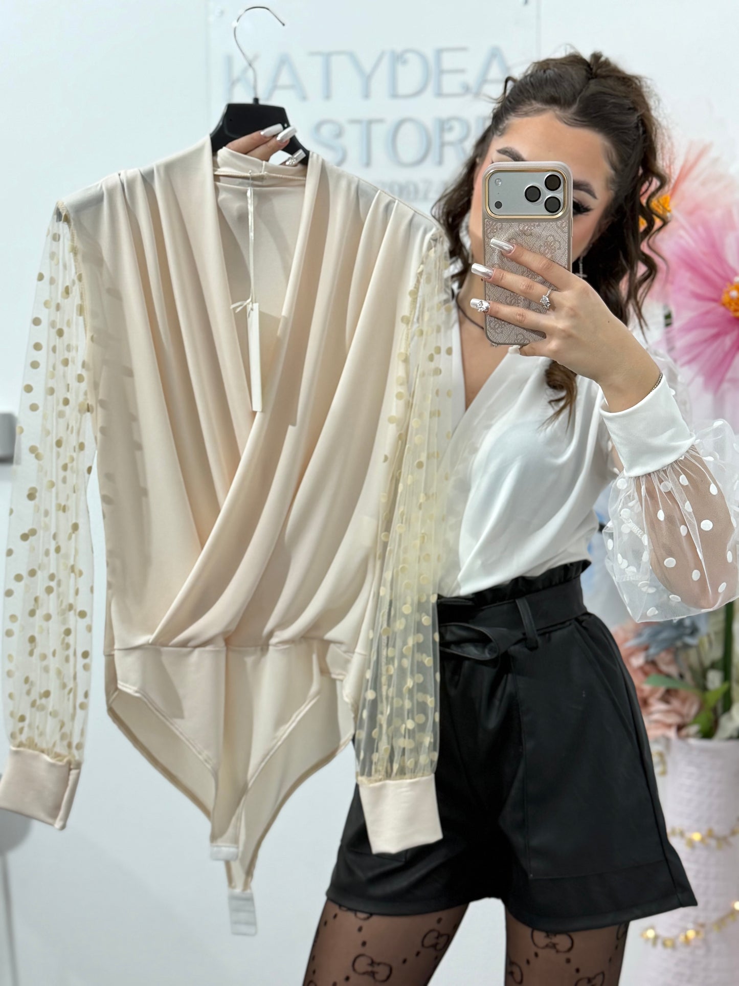 Body elegant cu mânecă din dantelă ELIZA